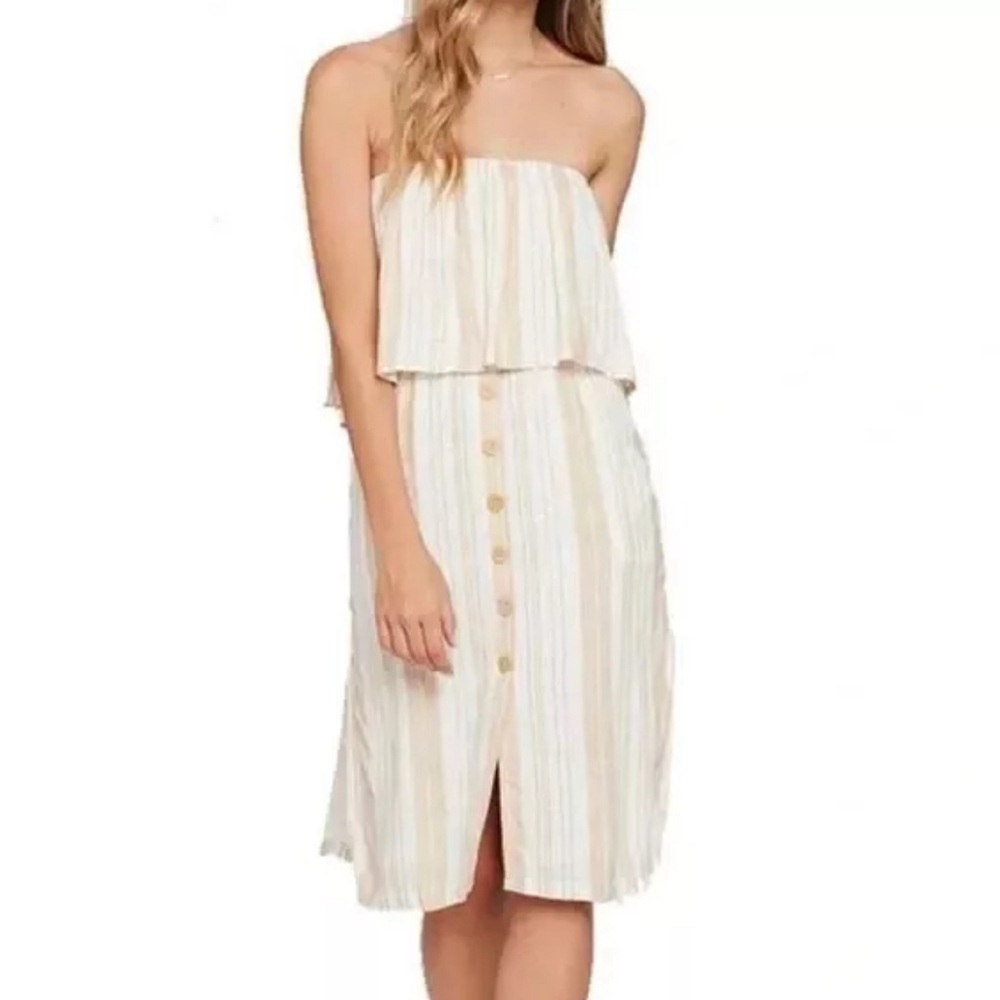 l*space Tan / White Striped‎ Midi Dress with Pockets XS